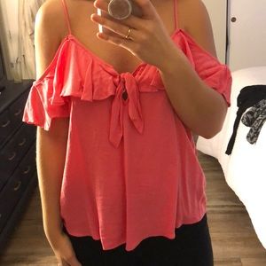 Off shoulder pink top!